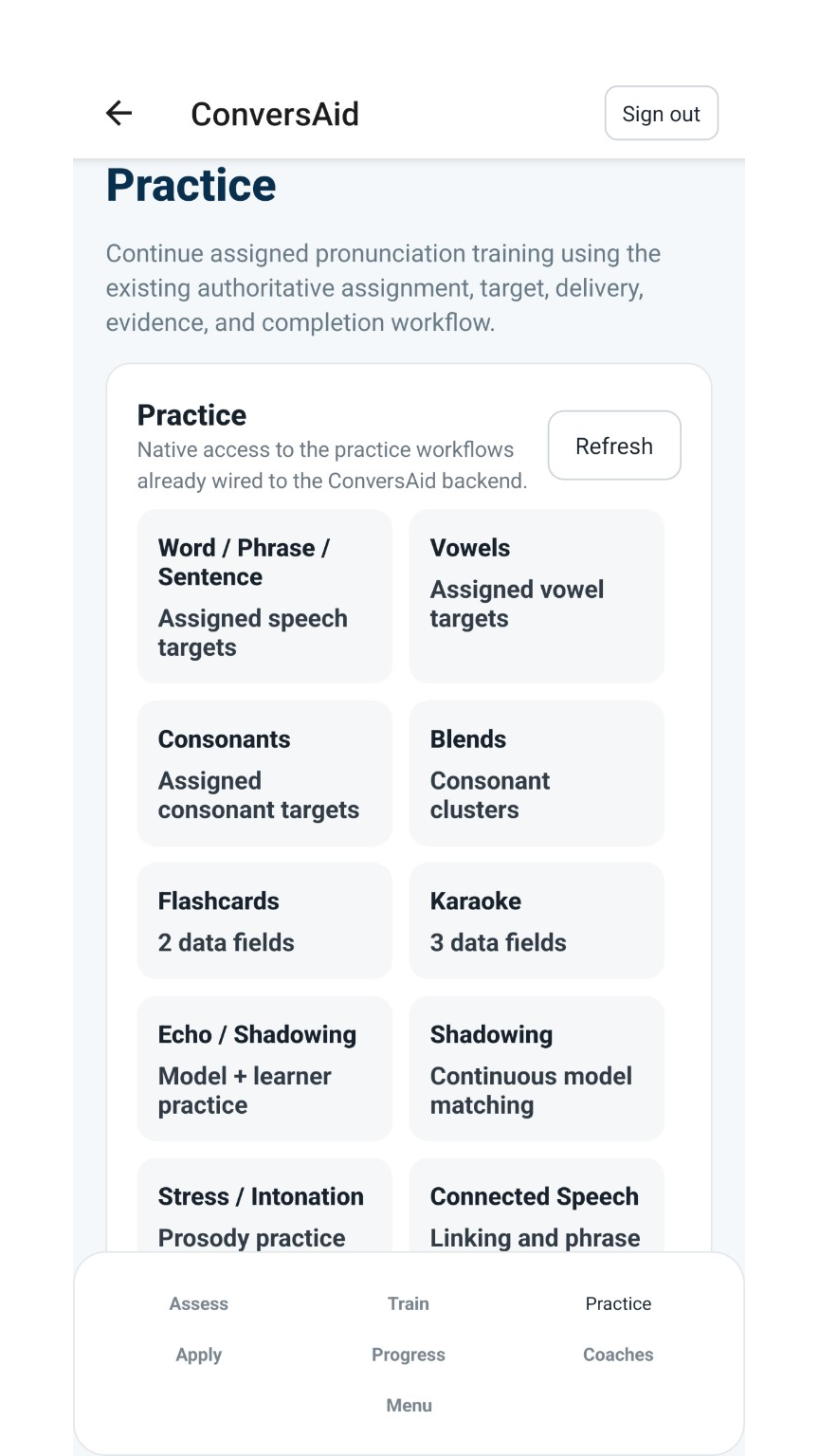 ConversAid pronunciation practice activities